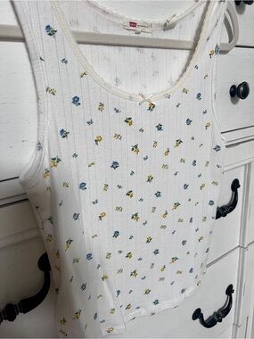Levi's White Pointelle Tank with Blue & Yellow Micro Florals